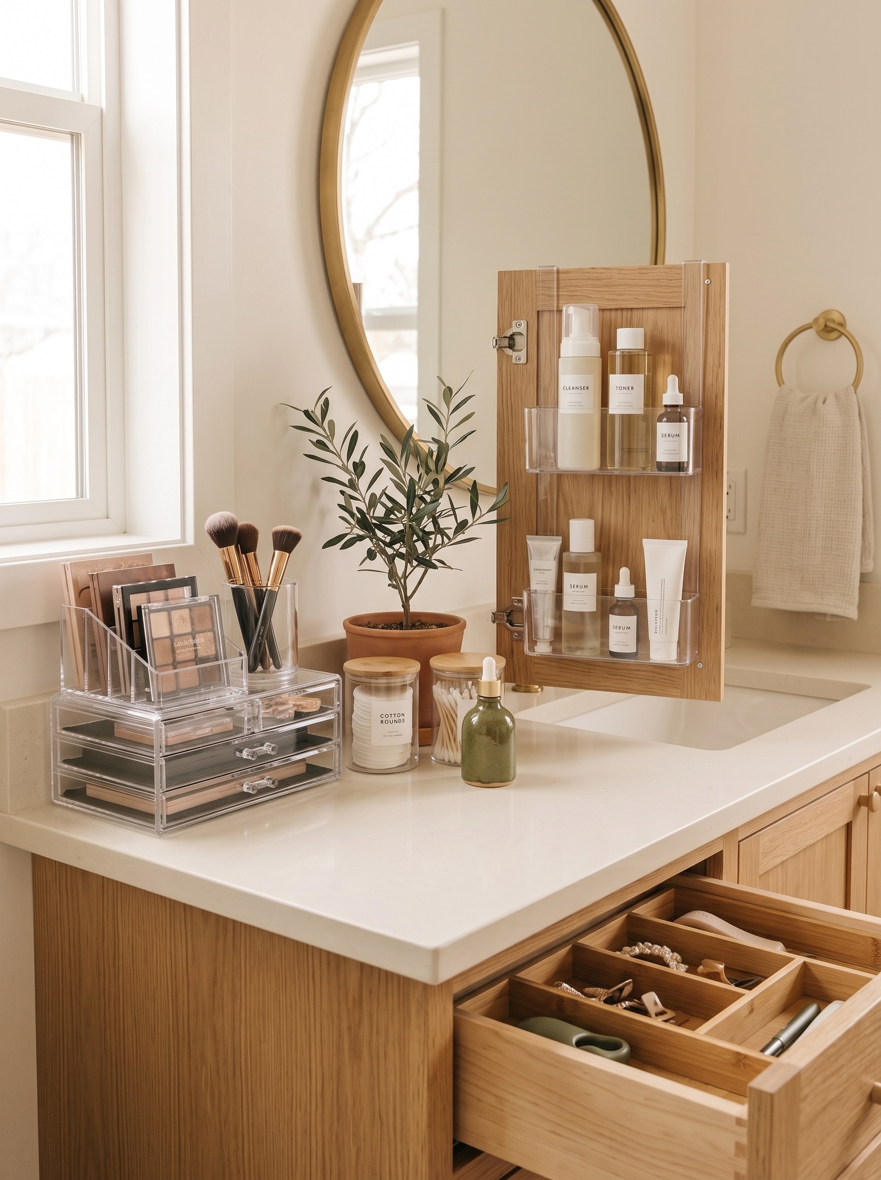 Ideas para organizar el maquillaje y el tocador en un baño pequeño